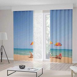 YOLIYANA Bedroom Curtains,Seaside Decor for Living Room,Beach Chair Umbrella on Beach Leisure To ...