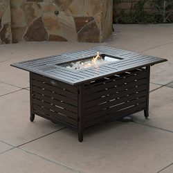 Belleze Elegant 40,000 BTU Rectangle Extruded Sturdy Aluminum Outdoor Propane Gas Fire Pit Table ...