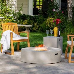 Hearth 50K BTU Outdoor Gas Fire Pit Table with Tank Holder (Circular, Light Grey)