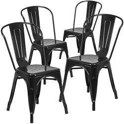 Flash Furniture 4 Pk. Black Metal Indoor-Outdoor Stackable Chair