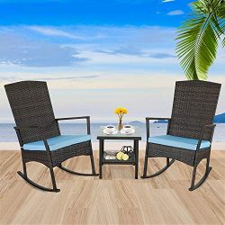 Rattaner Outdoor 3 Piece Wicker Rocking Chair Set Patio Bistro Set Conversation Furniture -2 Roc ...