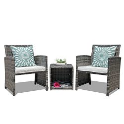 OC Orange-Casual 3-Piece Outdoor Wicker Bistro Patio Furniture Set Cushioned Chair Conversation  ...