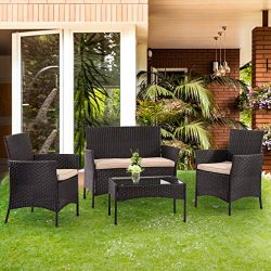 Patio Furniture Set 4 Piece Outdoor Wicker Sofas Rattan Chair Wicker Conversation Set Coffee Tab ...