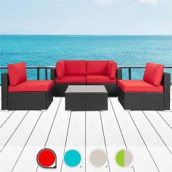 Walsunny 5pcs Patio Outdoor Furniture Sets,All-Weather Rattan Sectional Sofa with Tea Table& ...