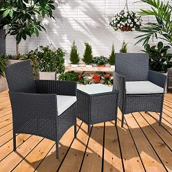 Incbruce Patio Bistro Set 3-Piece Outdoor Wicker Furniture Sets | Black Modern Rattan Garden Con ...