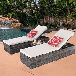 Do4U 3 Pcs Outdoor Chaise Lounge – Easy to Assemble – Thick & Comfy Cushion Wick ...