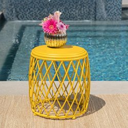 Alameda Outdoor 15 Inch Lattice Iron Side Table (Matte Yellow)