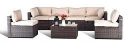 Gotland 7-Piece Outdoor PE Rattan Sectional Sofa- Patio Garden Wicker Furniture Set,Brown