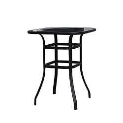 LOKATSE HOME Outdoor Bistro Bar Height Table Metal Frame Square Tempered Furniture Glass Top All ...