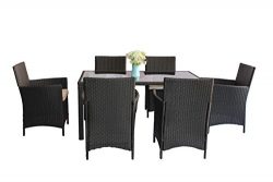 United Flame 7-Piece Indoor/Outdoor Patio Dining Sets Black Rattan Wicker Set Lawn Garden Backya ...