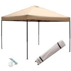 Blissun 10 x 10 Ft Outdoor Portable Instant Pop-Up Canopy Tent with Roller Bag (Tan)