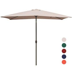 KINGYES Rectangular Patio Table Umbrella Garden Umbrella with Tilt and Crank for Outdoor, Beach  ...