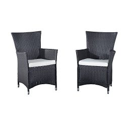 Outsunny 2 Piece Outdoor Patio Cushioned Rattan Wicker Dining Arm Chairs