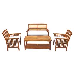 Outsunny 4 Piece Outdoor Acacia Wood Loveseat Coffee Table Lounger Conversation Set