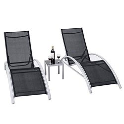 Giantex 3-Piece Chaise Lounge Set W/ 1 Small Table 2 Chairs Outdoor Iron Patio Garden Furniture  ...