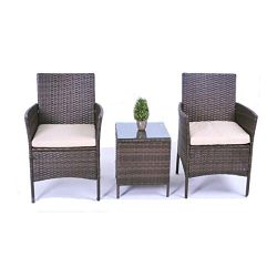 United Flame Cafe Sets 3 Pieces Outdoor Patio Furniture Sets Rattan Chair Wicker Set Backyard Po ...