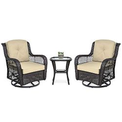 Best Choice Products 3-Piece Patio Wicker Bistro Furniture Set w/ 2 Cushioned Swivel Rocking Cha ...