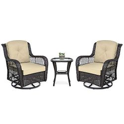 Best Choice Products 3-Piece Patio Wicker Bistro Furniture Set w/ 2 Cushioned Swivel Rocking Cha ...