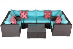 Do4U Patio Sofa 7-Piece Set Outdoor Furniture Sectional All-Weather Wicker Rattan Sofa Turquoise ...