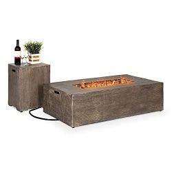 Best Choice Products 48x27in 50,000 BTU Outdoor Patio Rustic Farmhouse Wood Finish Propane Fire  ...