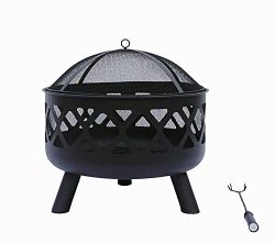 Lizh Metalwork 24-Inch Black Crossweave Fire Pit Patio Backyard Outdoor Garden Stove Firepit Bowl