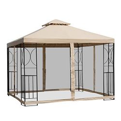 Outsunny 10′ x 10’ Steel Fabric Square Outdoor Gazebo with Mosquito Netting – Sand