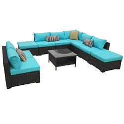 Rattaner 10 Piece Patio Sectional Furniture Set Outdoor PE Wicker Rattan Conversation Sofa with  ...