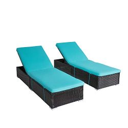 Kinbor 2-Pieces All-Weather Adjustable Outdoor Patio Lounge Chairs Furniture PE Wicker Chaise Lo ...