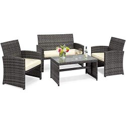 Goplus 4-Piece Rattan Patio Furniture Set Garden Lawn Pool Backyard Outdoor Sofa Wicker Conversa ...