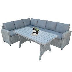 LZ LEISURE ZONE Patio Dining Table Set Outdoor Furniture PE Rattan Wicker Conversation Set All-W ...