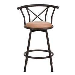 Ihouse Suede Padded Mid Back High Swivel Bar Stool Chair with Footrest for Patio,Living Room