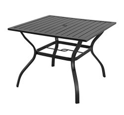 EMERIT Outdoor Patio Bistro Metal Dining Table with Umbrella Hole 37″x37″,Black