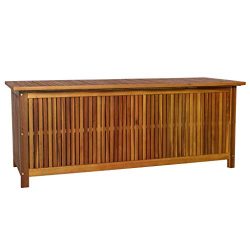 Festnight Outdoor Storage Bench Acacia Wood Garden Deck Box Waterproof Storage Container Patio B ...