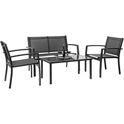 Devoko 4 Pieces Patio Furniture Set Outdoor Garden Patio Conversation Sets Poolside Lawn Chairs  ...