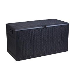 Leisurelife Plastic Deck Box Wicker 120 Gallon, Black – Waterproof Storage Container Outdo ...