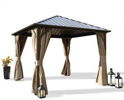 Kozyard Rosana 10’x10′ Hardtop Aluminum Permanent Gazebo with 2-Layer Sidewalls (Ros ...