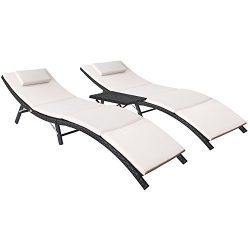 Flamaker 3 Pieces Patio Chaise Lounge with Cushions Unadjustable Modern Outdoor Furniture Set PE ...