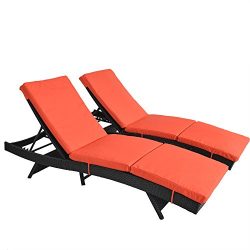 Patio Lounge Chair Garden Black Rattan Chaise Lounge Outdoor Wicker Deck Chair Adjustable Cushio ...