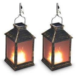 10″ Vintage Style Solar Powered Lantern Fame Effect(Metallic Coating Black,Plastic),Solar  ...