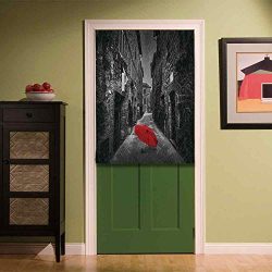 YOLIYANA Black and White Custom Door Curtain,Red Umbrella on a Dark Narrow Street in Tuscany Ita ...