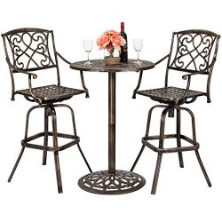 Best Choice Products 3-Piece Outdoor Cast Aluminum Bistro Set for Patio, Porch w/ 2 360-Swivel C ...