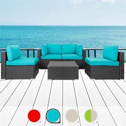 Walsunny 5pcs Patio Outdoor Furniture Sets,All-Weather Rattan Sectional Sofa with Tea Table& ...