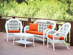 Jeco W00209-G-FS016 4 Piece Santa Maria Wicker Conversation Set with Brick Orange Cushions White