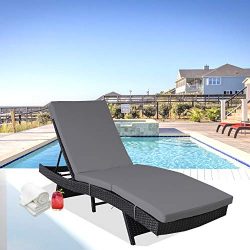 Patio Chaise Lounge Rattan Chairs Outdoor Lounger Outdoor Furniture Pool Sunbed w/Cushion 5 Posi ...