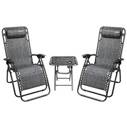 Bonnlo 3 PCS Zero Gravity Chair Patio Chaise Lounge Chairs Outdoor Yard Pool Recliner Folding Lo ...