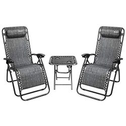 Bonnlo 3 PCS Zero Gravity Chair Patio Chaise Lounge Chairs Outdoor Yard Pool Recliner Folding Lo ...