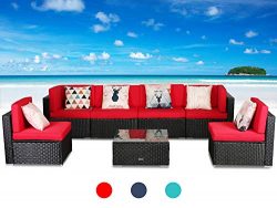 LUCKWIND Patio Conversation Sectional Sofa Chair – (7-Piece Set) All-Weather Black Checker ...