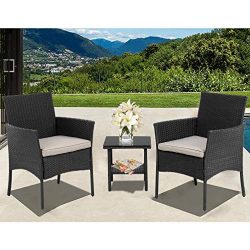 FDW Patio Furniture Sets 3 Pieces Outdoor Bistro Set Rattan Chairs Wicker Conversation Sets with ...