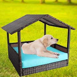 LEAPTIME Patio Seating Pet House PE Brown Rattan Playpen Indoor Outdoor Wicker Dogs Cats Rabbits ...