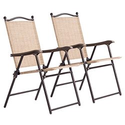 Giantex Patio Folding Chairs Sling Back Chairs Indoor Outdoor Camping Chairs Garden Patio Pool B ...